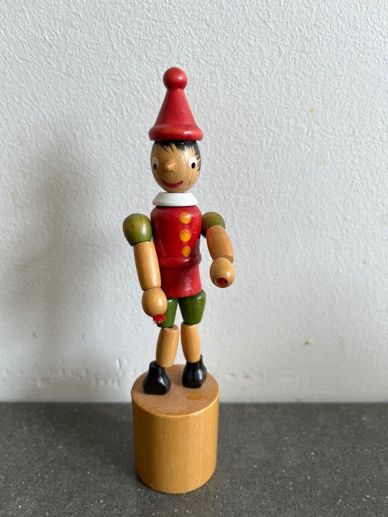 Pinokkio druk-popjes (4 stuks), Ophalen of Verzenden, Overige figuren, Zo goed als nieuw, Beeldje of Figuurtje