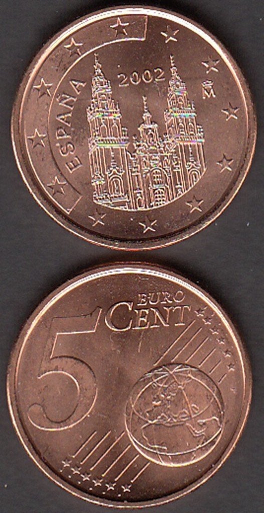 Spanje 5 eurocent 2002 UNC in munthouder - lastig, Verzenden, Spanje, 5 cent, Losse munt