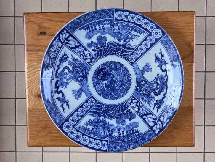 AD27 Antieke Chinese porseleinen schaal, blauw-wit decor, Ophalen