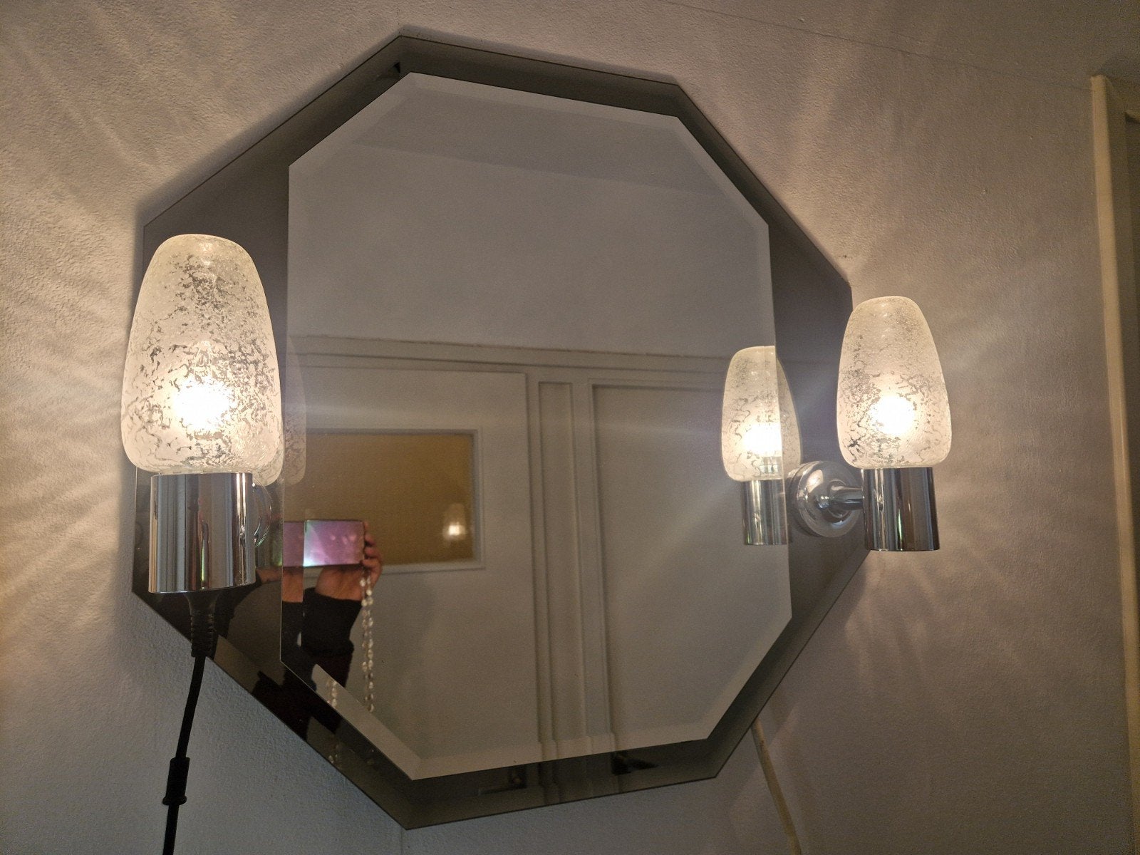 heel mooie art deco stijl spiegel met stroompunt, Ophalen, Overige vormen, Minder dan 100 cm