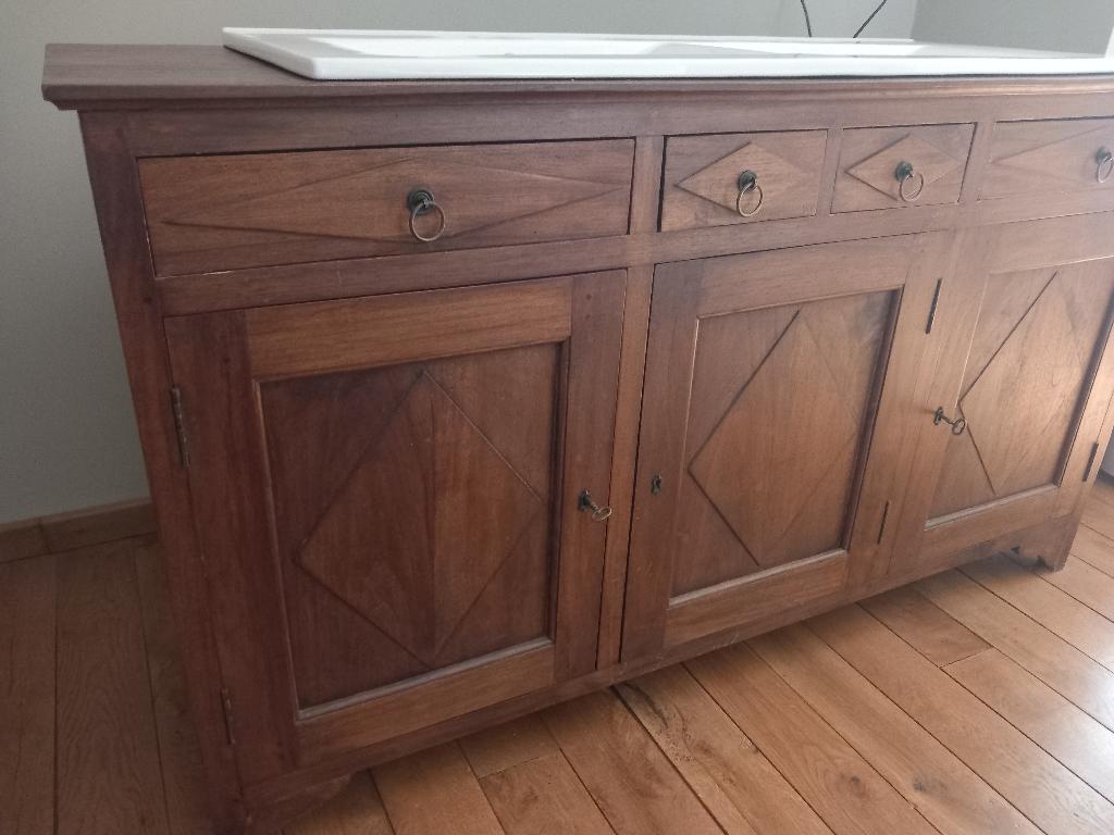 badkamermeubel dubbele wastafel teak, Huis en Inrichting, Ophalen, 150 tot 200 cm, Zo goed als nieuw, Minder dan 100 cm
