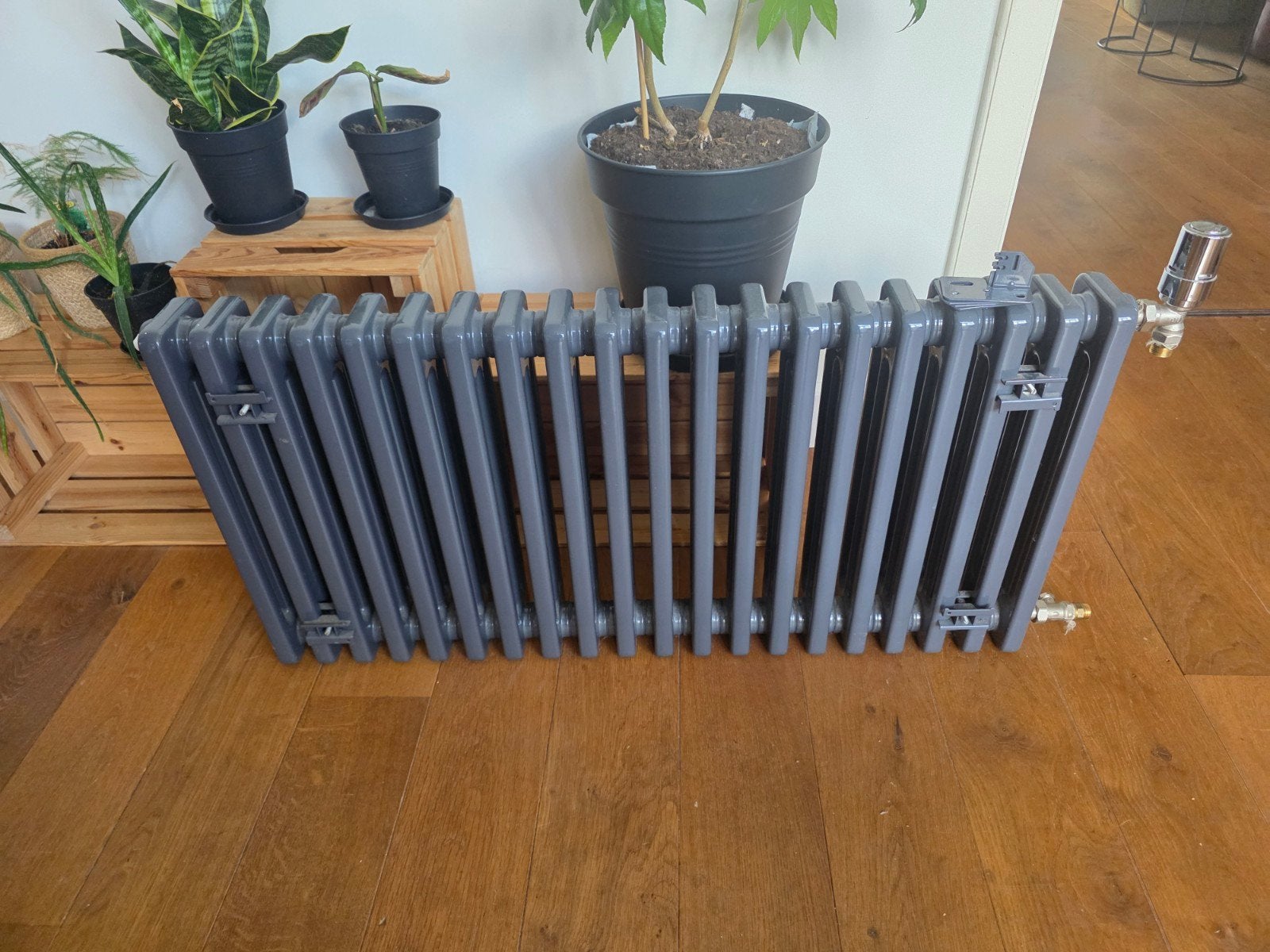 Gietijzeren radiator, grijs, 100 cm breed, Doe-het-zelf en Verbouw, Verwarming en Radiatoren, Ophalen, 30 tot 80 cm, Gebruikt