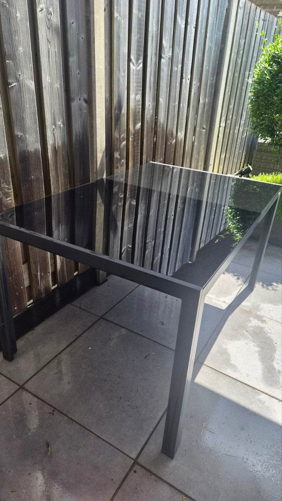 tuintafel grijs– glazen blad 144x92, Tuin en Terras, Tuintafels, Ophalen, Rechthoekig, Aluminium
