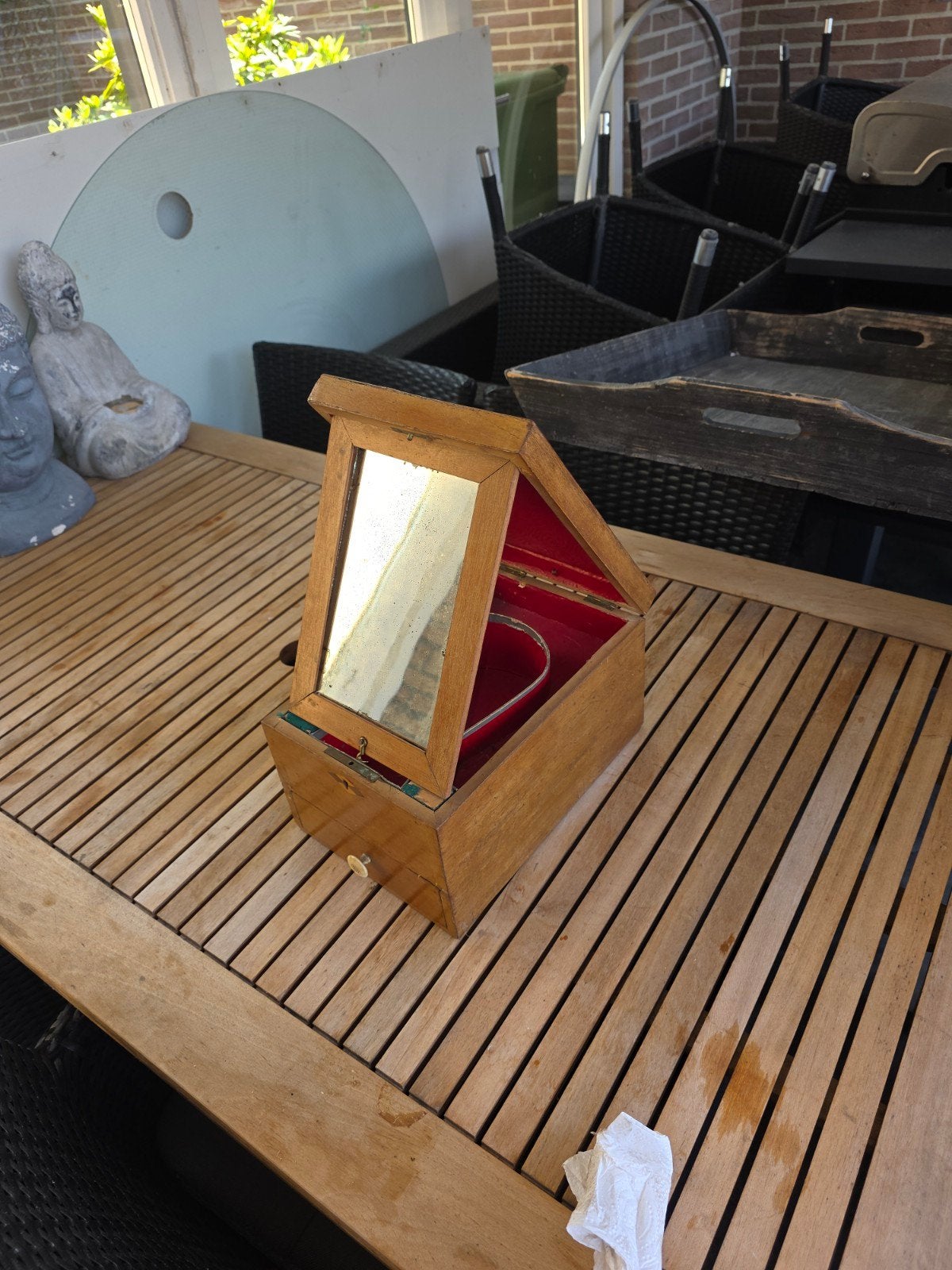 Antieke Houten Juwelenkist met Spiegel en Lade, Ophalen of Verzenden