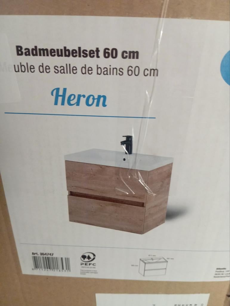Nieuw Heron Badmeubelset 60 cm met wastafelkast, Nieuw, Minder dan 100 cm, Wastafelkast, 25 tot 50 cm