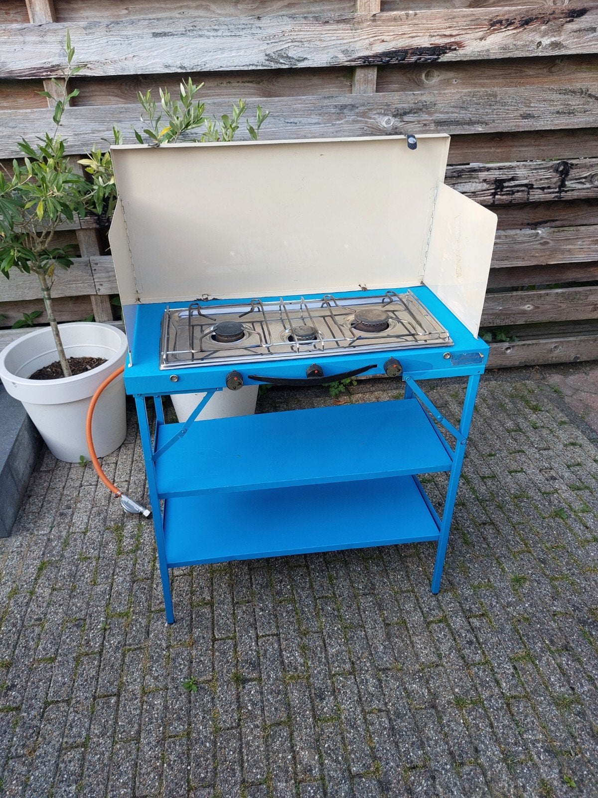 3-pits camping kookstel met een opvallend blauw onderstel, Caravans en Kamperen, Ophalen of Verzenden