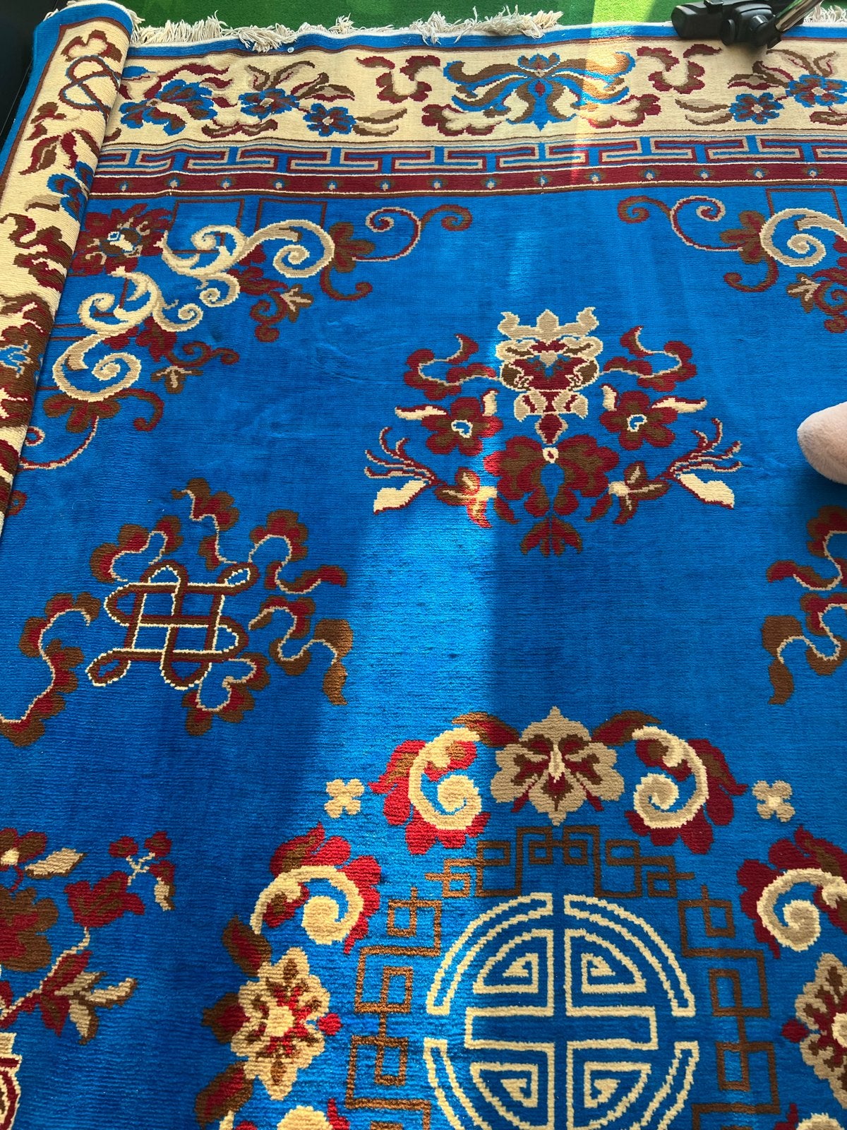 Prachtig blauw tapijt met Oosters patroon 370 x 280, Ophalen, Gebruikt, Blauw, 150 tot 200 cm