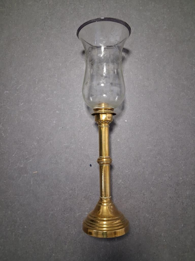 Antieke kaarsenhouder / windlicht / kandelaar, Ophalen of Verzenden, Brons of Koper, 50 tot 75 cm