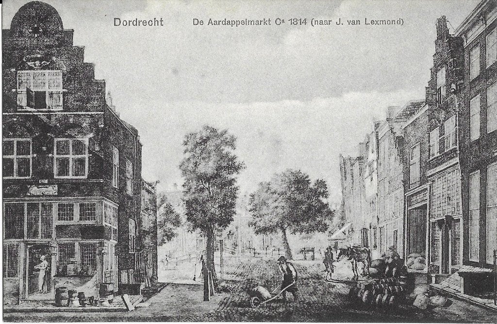 Dordrecht, De Aardappelmarkt Ca. 1814 (naar J. van Lexmond), Ophalen of Verzenden, 1920 tot 1940, Ongelopen, Zuid-Holland