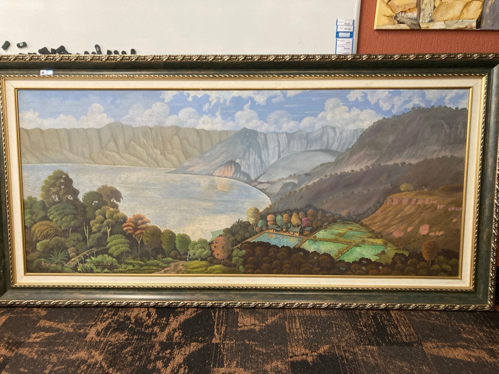 Indonesische landschap schilderij, Origineel werk, Doek, Ophalen of Verzenden, Landschap