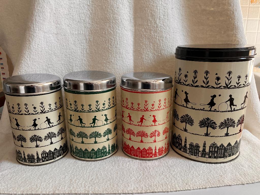 Vintage set Tomado opberg bussen, Ophalen, Gebruikt, Voorraadpot, Metaal