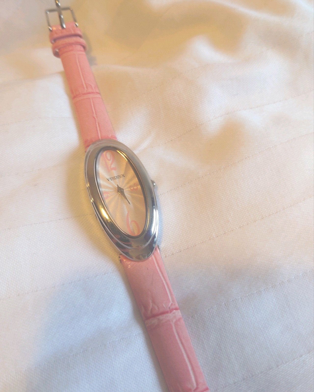 Vendoux Dames Polshorloge met Roze Leren Bandje, Overige merken, Leer, Staal, Polshorloge