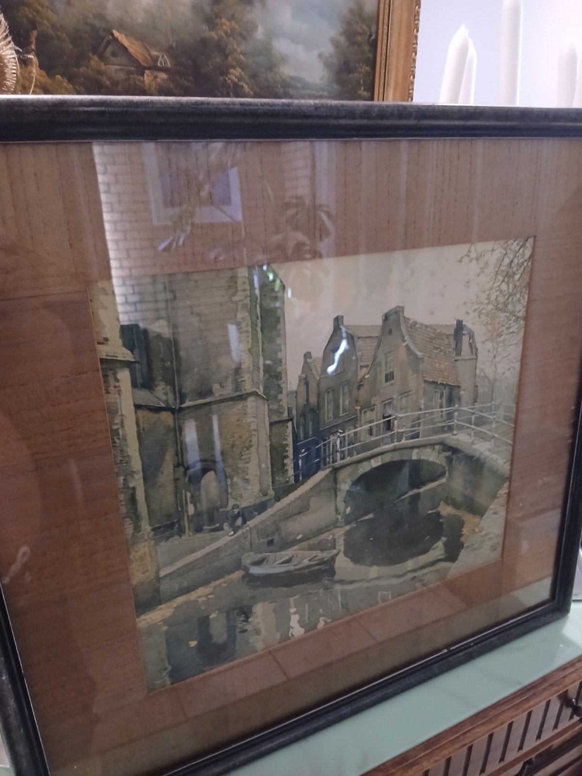 Prachtige aquarel van Rostislav Seteclik, Delft, Antiek en Kunst, Kunst | Schilderijen | Klassiek, Maritiem / water, Achter glas