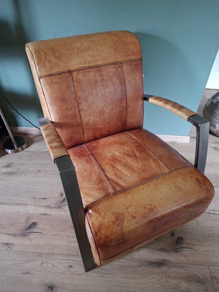 Lederen fauteuil, Huis en Inrichting, Ophalen, Gebruikt, 50 tot 75 cm, Leer