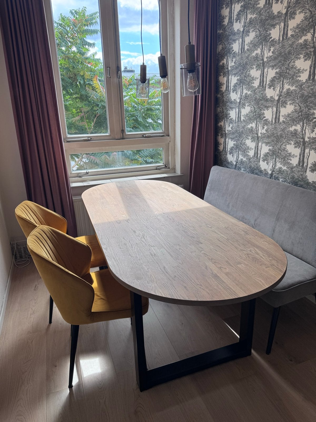 Woood ovale eettafel 220x90 met zwarte U-poten, Huis en Inrichting, Tafels | Eettafels, Ophalen, Gebruikt, 200 cm of meer, 50 tot 100 cm