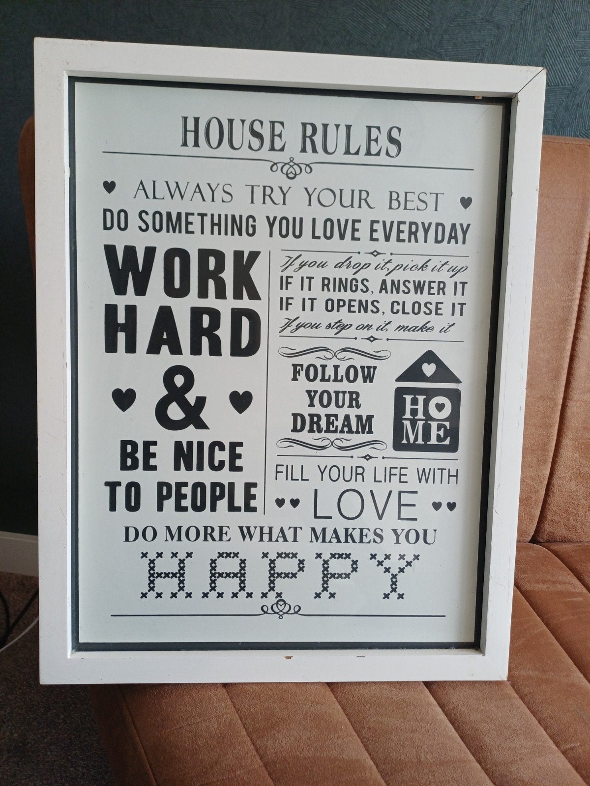 House Rules wanddecoratie 35x45 cm, Hout, Gebruikt, Ophalen of Verzenden, Modern