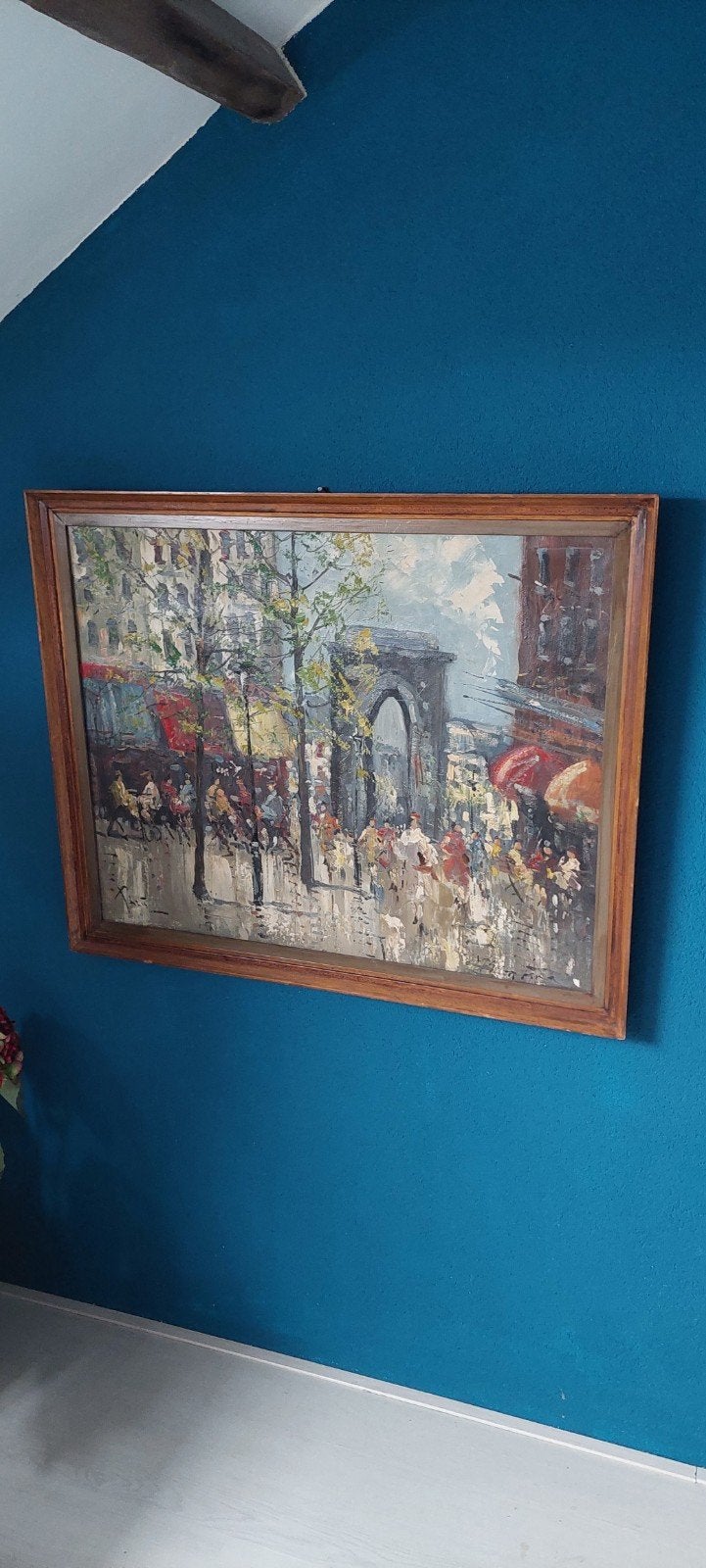 Schilderij Parijs Stadsgezicht Olieverf op Doek Ingelijst, Antiek en Kunst, Ophalen of Verzenden