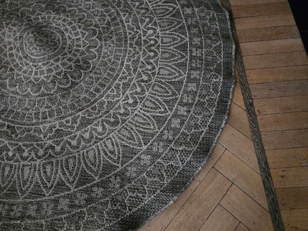 Rond vloerkleed 180x180 cm - Grijs, Crème, Wit, Ophalen, Gebruikt, Grijs, 150 tot 200 cm