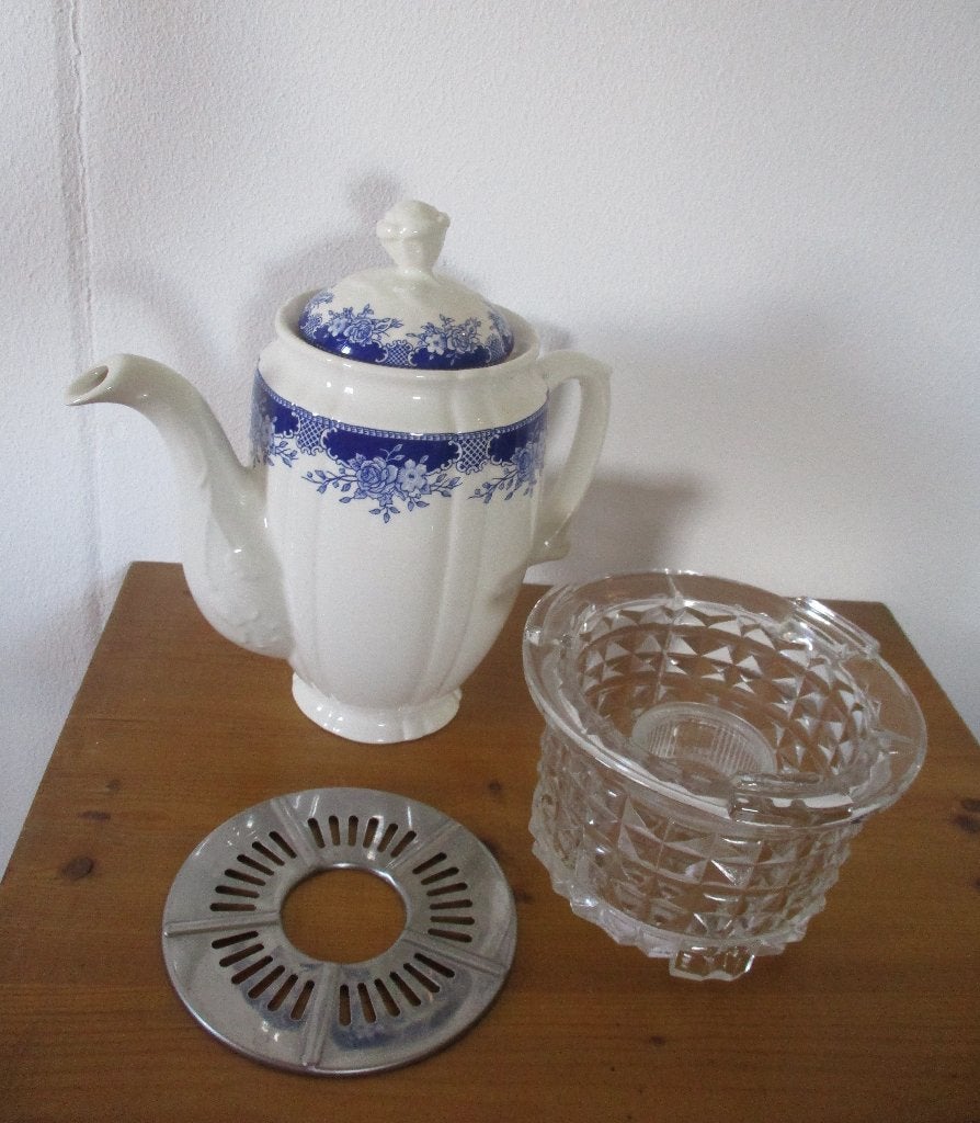 brocante glazen theelichtje met koffiepot, Antiek en Kunst, Ophalen of Verzenden