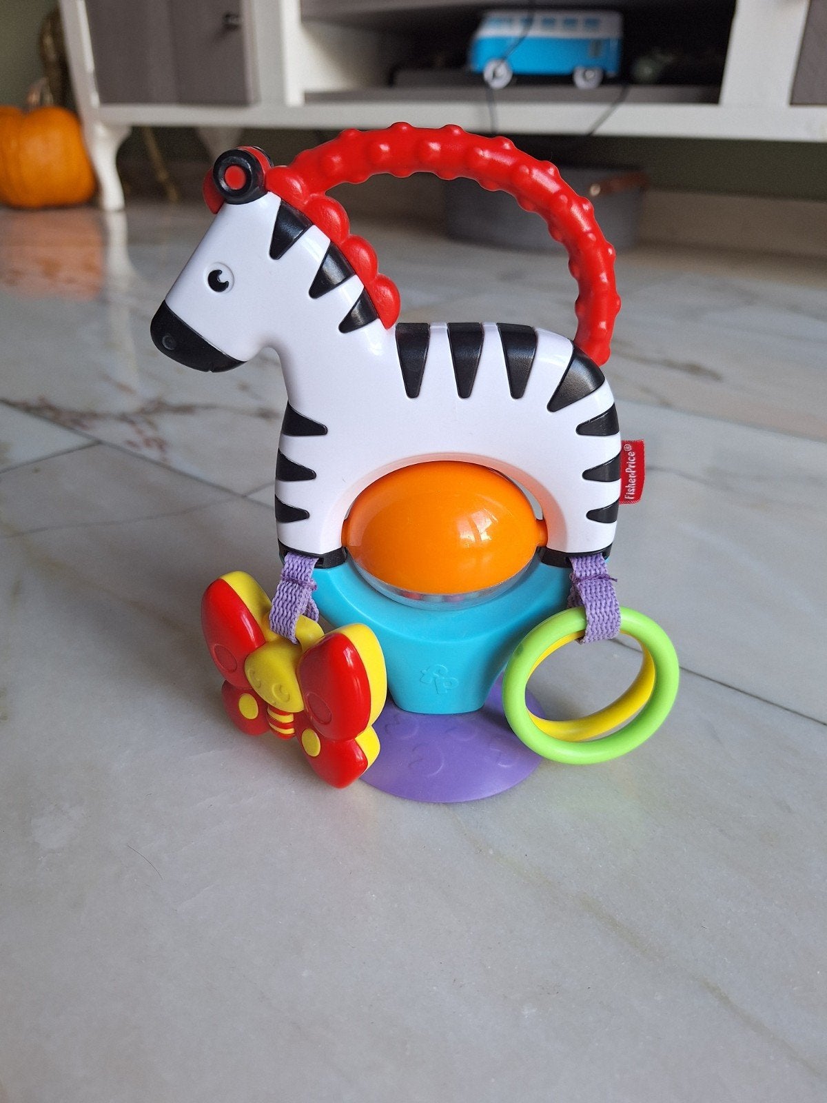 Fisher-Price Zebra Rammelaar met Zuignap, Ophalen of Verzenden, Zo goed als nieuw, Rammelaar, Met geluid