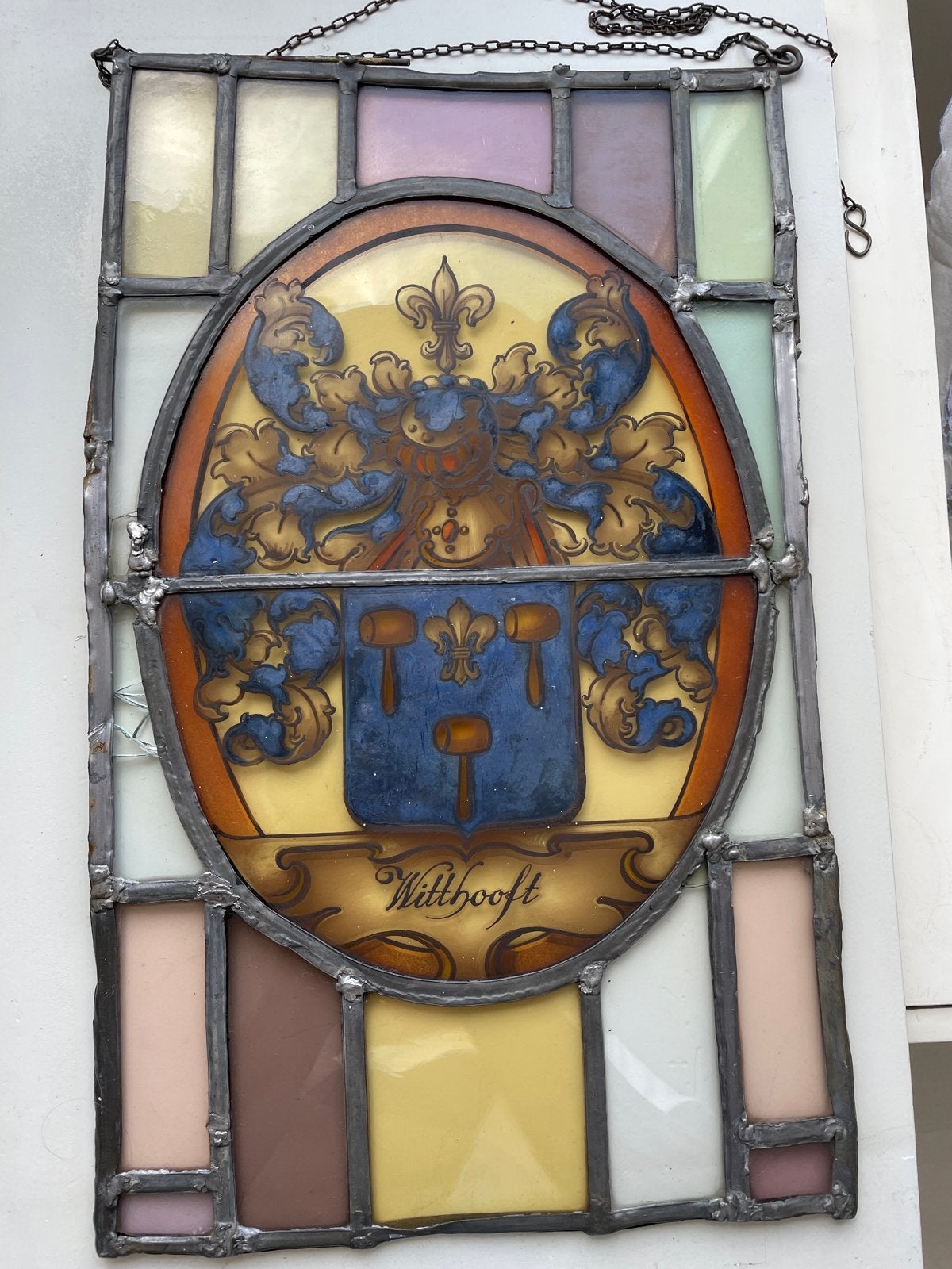 Vintage glas in lood met naam en wapen van WITTHOOFT, Ophalen of Verzenden