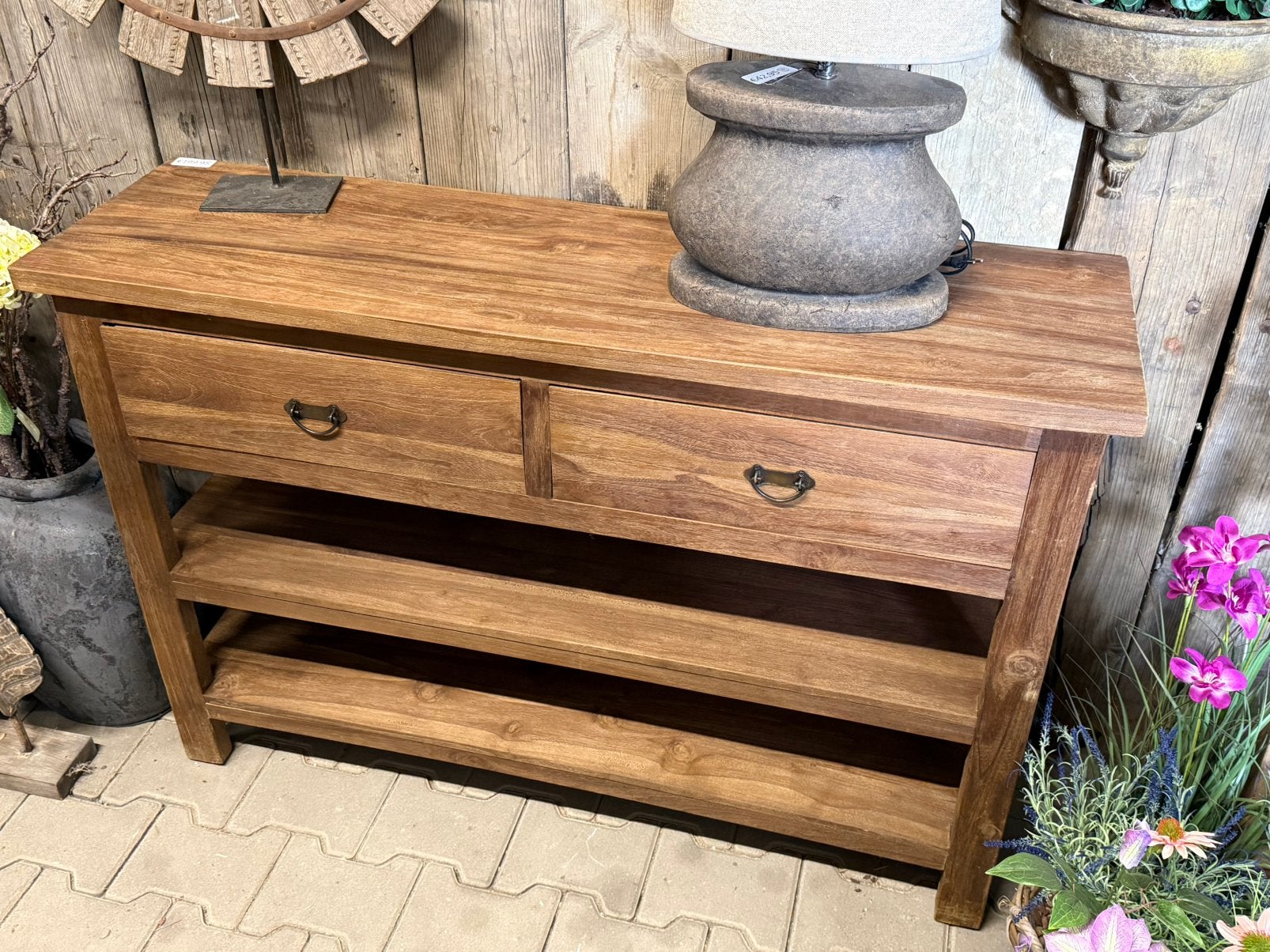Teakhouten sidetable met 2 lades stoer sober landelijk jwm, Ophalen, 100 tot 150 cm, Teakhout, Nieuw