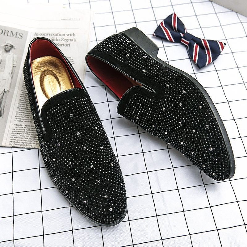 Zwarte heren loafers met strass steentjes moccasins glitter, Verzenden, Nieuw, Zwart, Loafers