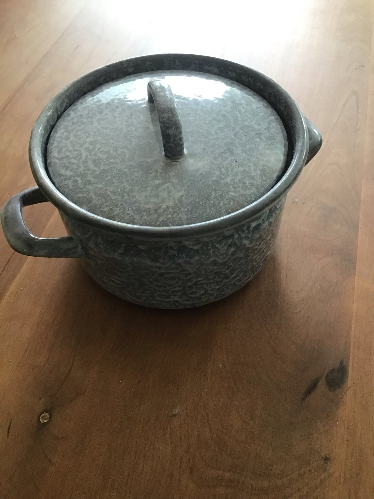 Vintage Emaille Kookpan met Deksel - Grijs Gespikkeld, Gebruikt, Met deksel, Ophalen of Verzenden, Kookpan