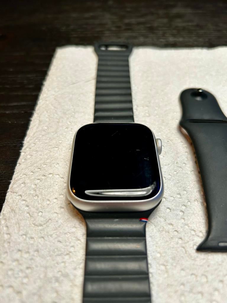 Apple Watch 9 45 mm met extra bandjes, Ophalen, IOS, Waterdicht, Zilver