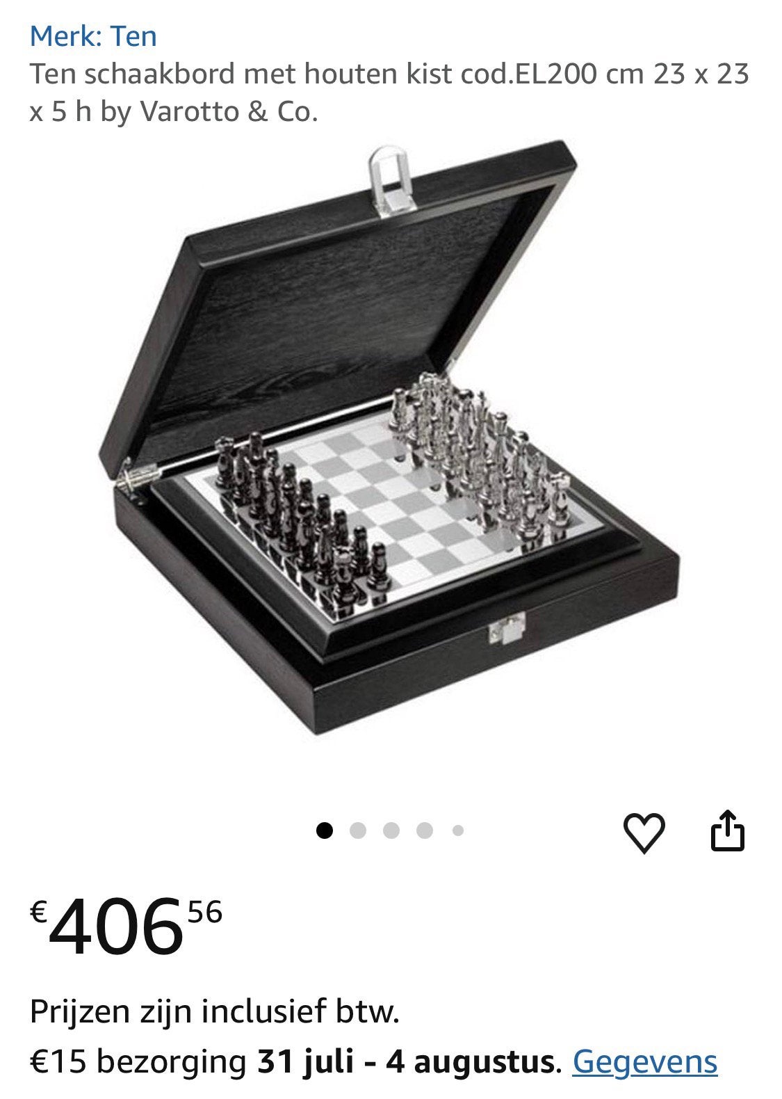 Luxe Schaakspel met Metalen Stukken en Houten Kist, Een of twee spelers, Ophalen, Zo goed als nieuw