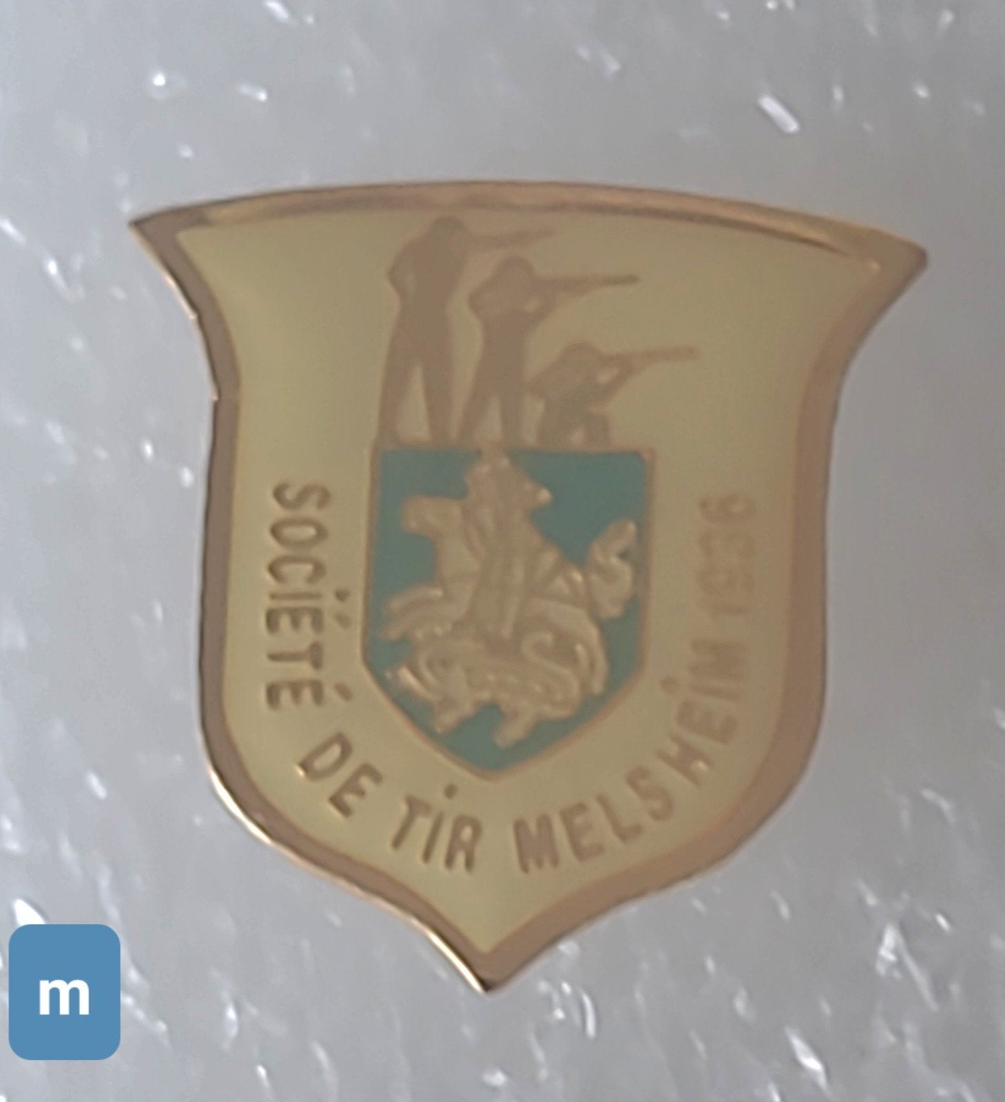 Vintage pin de Tir Melsheim 1936, Verzenden, Gebruikt, Overige onderwerpen, Speldje of Pin