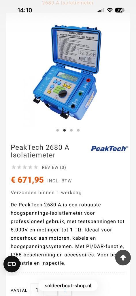 Isolatiemeter PeakTech 2680A - Hoogspanningstester, Doe-het-zelf en Verbouw, Meetapparatuur, Nieuw, Elektriciteit, Ophalen of Verzenden