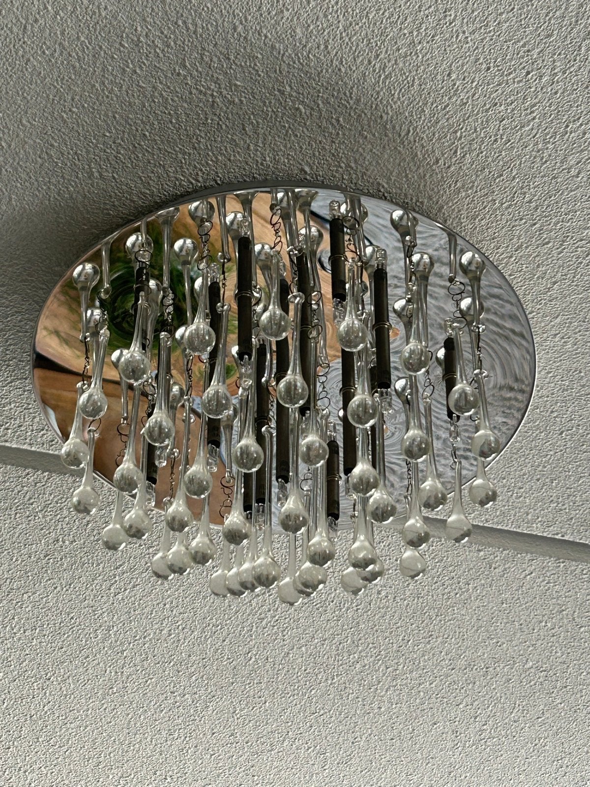 Moderne Plafondlamp met Glazen Druppels - Chroom, Ophalen, Zo goed als nieuw, Glas, Overige fittingen