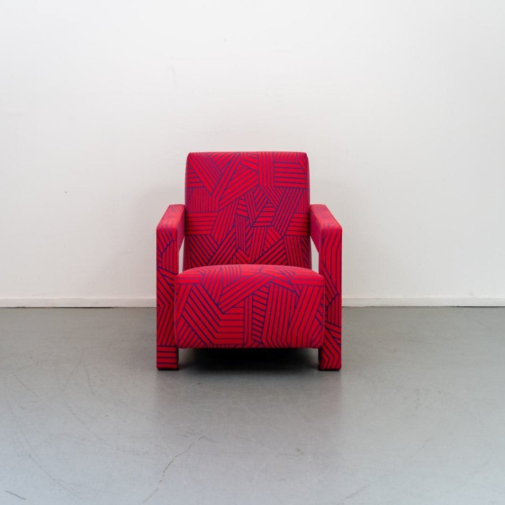 Cassina Utrecht Chair 637 Stoel Blauw/Rood Stof (LMTD), Niet ingevuld, Nieuw, Niet ingevuld, Niet ingevuld