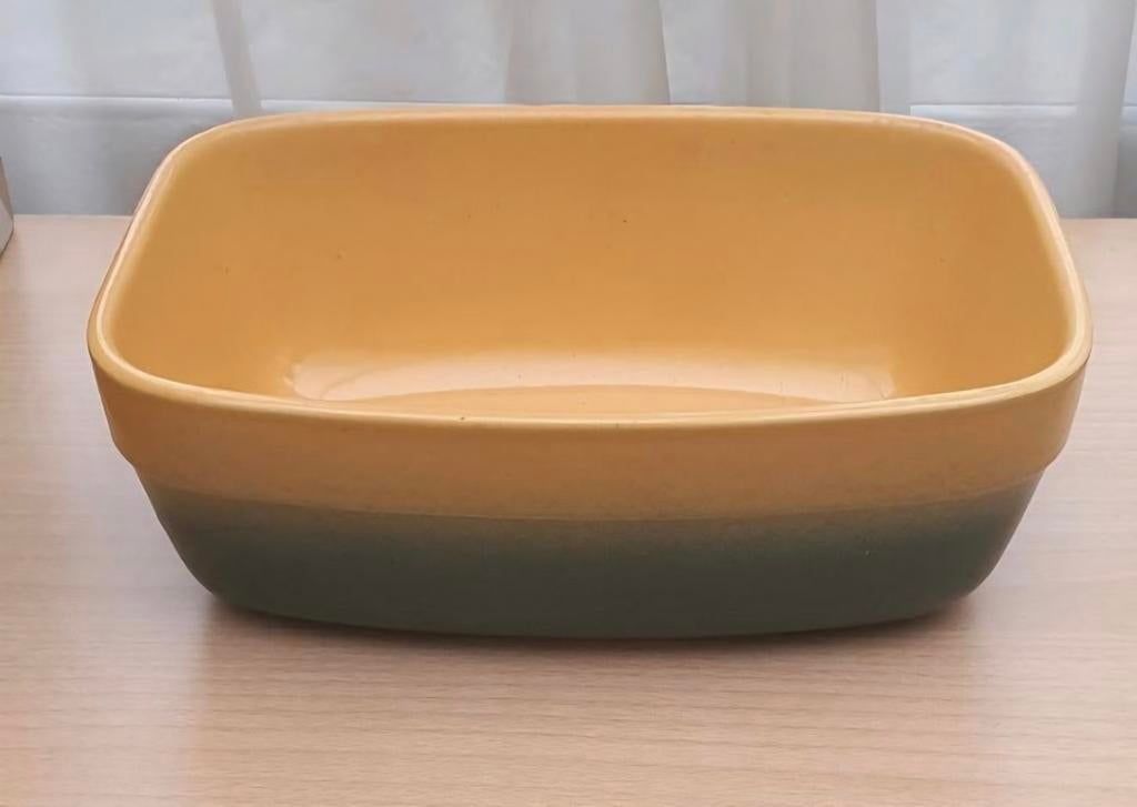 Gele met groene ovenschaal - 26x18x9cm, Ophalen of Verzenden, Zo goed als nieuw