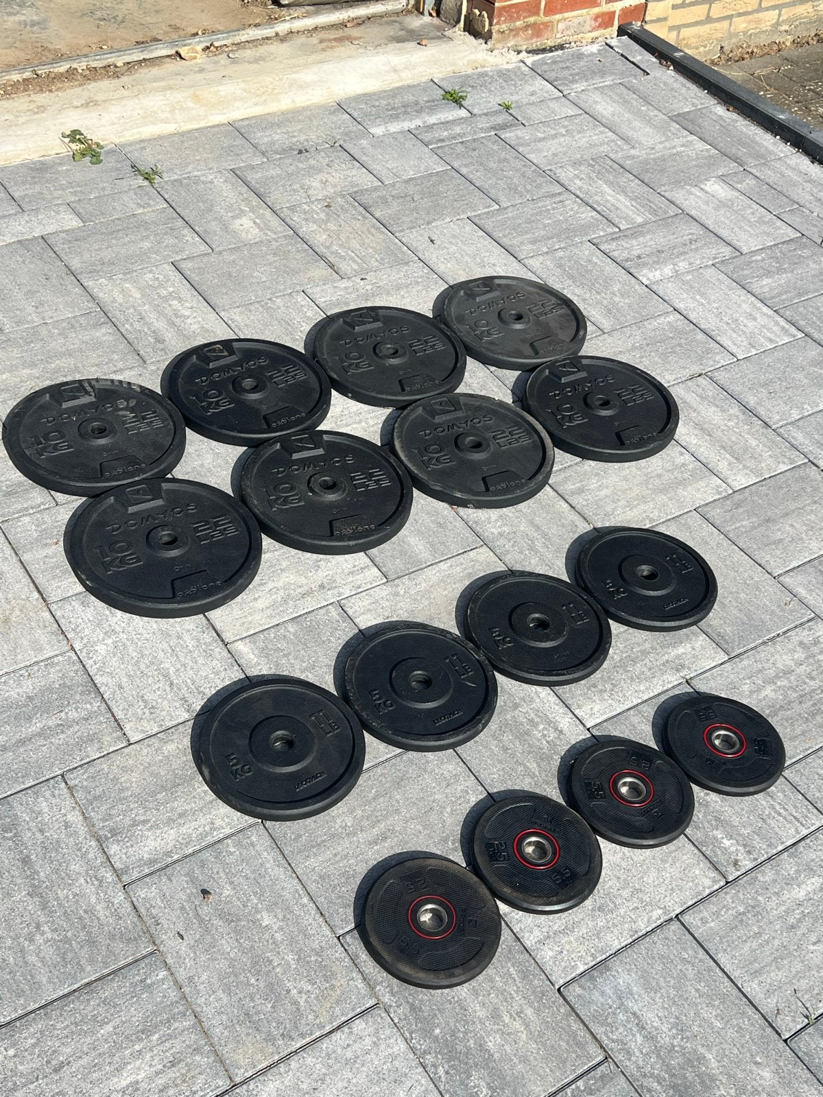 Gietijzeren Gewichten Halterschijven - 10kg, 5kg en 2,5kg, Ophalen, Gebruikt, Armen, Halterschijven