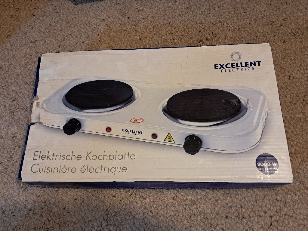 2-pits elektrische kookplaat (2000W), Witgoed en Apparatuur, Kookplaten, Ophalen, 3 kookzones of minder, Zo goed als nieuw, Vrijstaand