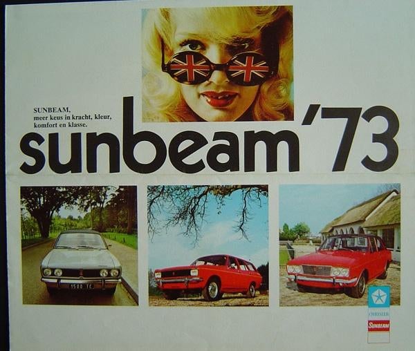 Brochure Sunbeam modellenoverzicht 1973, Ophalen of Verzenden, Zo goed als nieuw, Overige merken