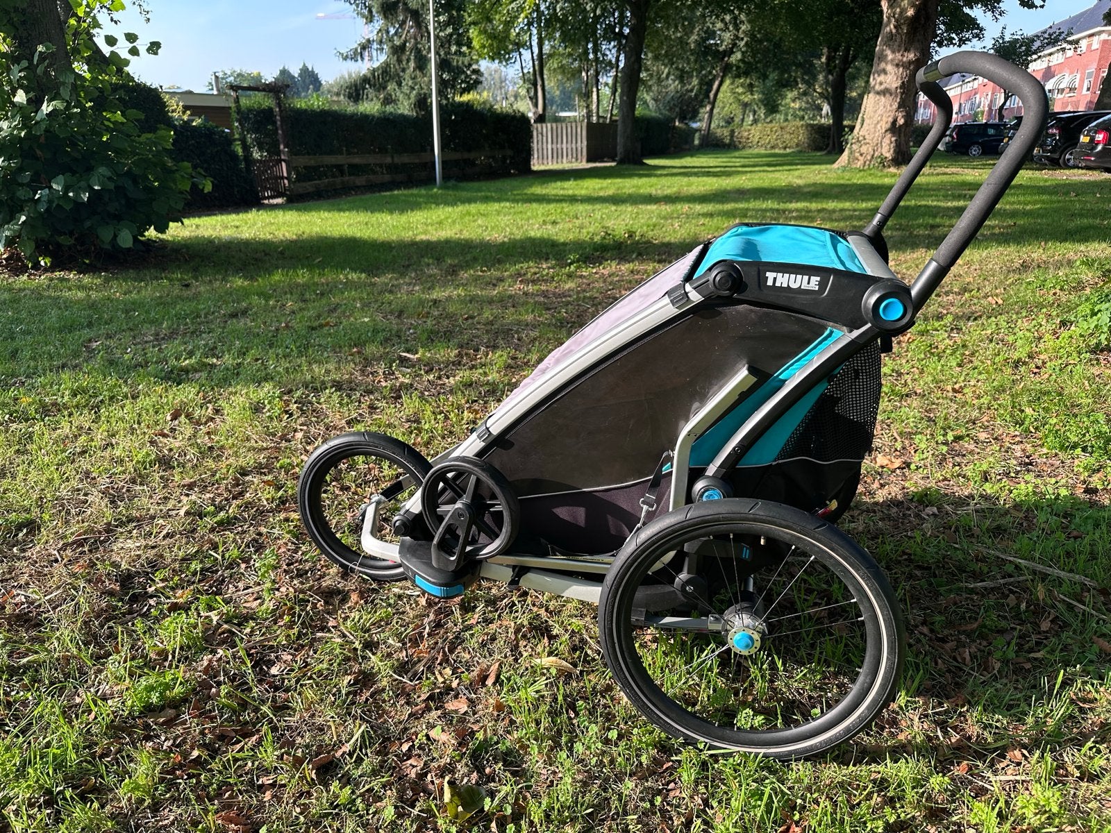 Thule Chariot Lite 2 met hardloopwiel, Fietsen en Brommers, Ophalen, Gebruikt, Vering, Kinderkar