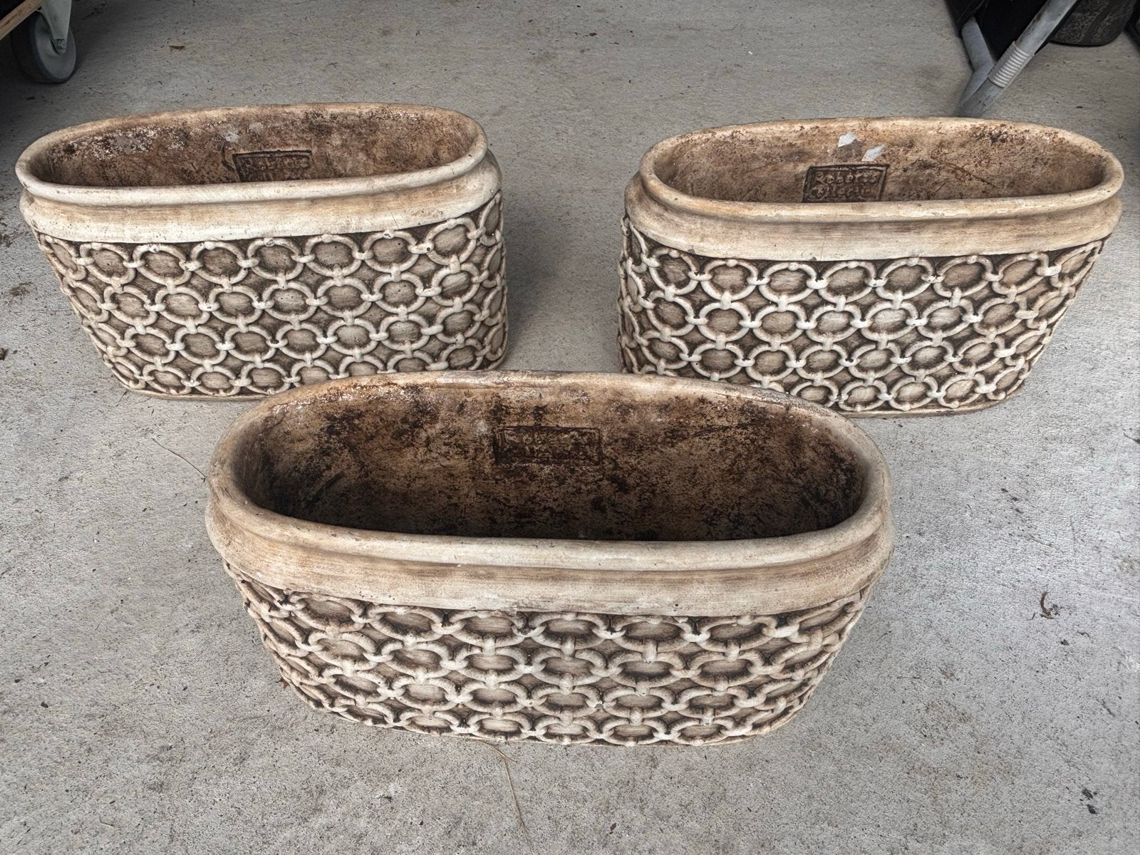 ZGAN 3 ovale bloembakken met decoratief patroon, Ophalen, Minder dan 30 cm, Balkon, Zo goed als nieuw