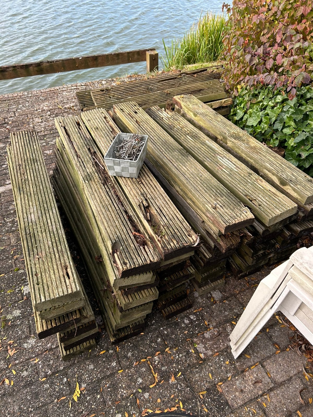 Tropisch hardhouten vlonderplanken, Ophalen, Gebruikt