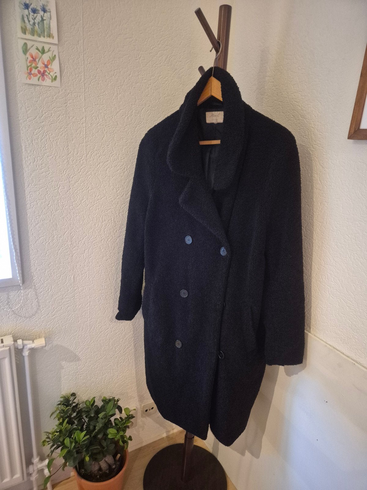 Miss E , Zwarte Teddy Jas - maat 44/46/50., Zwart, Maat 46/48 (XL) of groter, Ophalen of Verzenden, Zo goed als nieuw