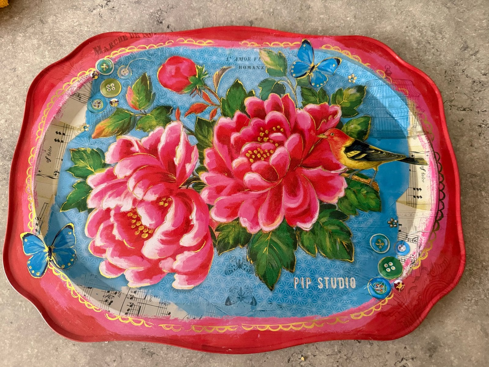 Pip Studio Dienblad met Bloemen en Vogels Metaal, Gebruikt, Ophalen of Verzenden, Metaal, Dienblad