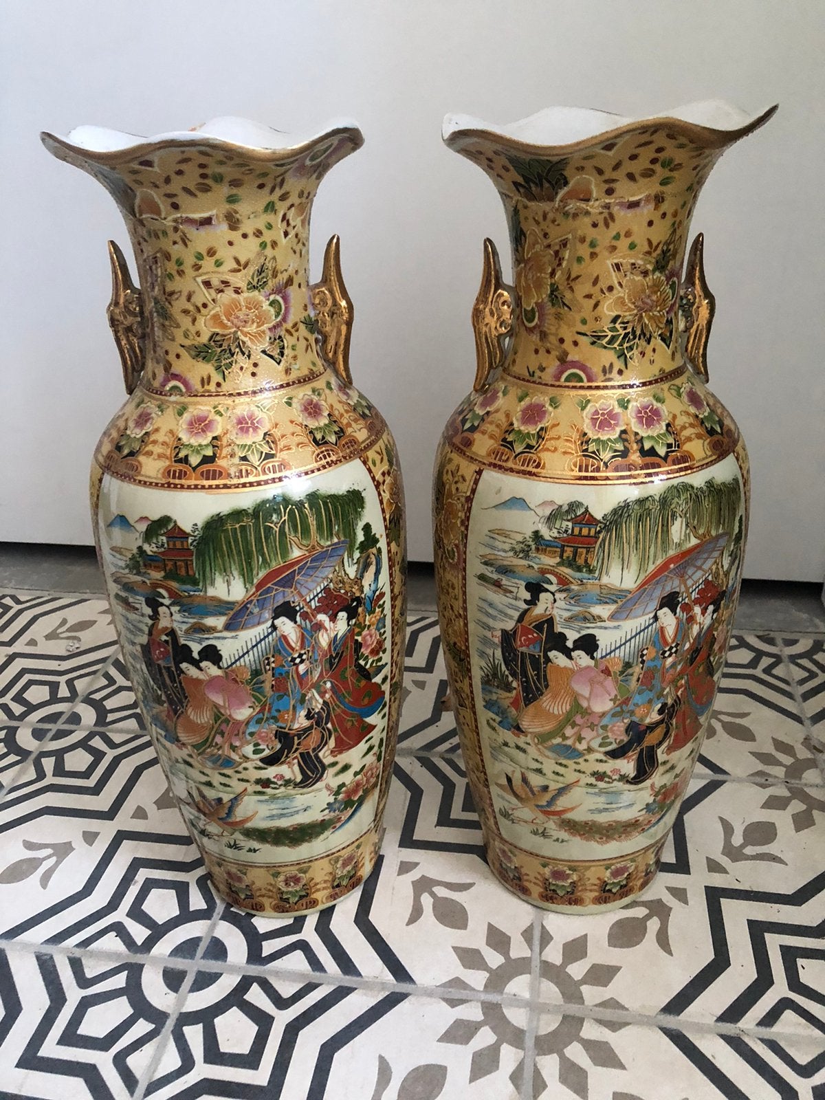 Chinese vazen - 44 cm hoog, Huis en Inrichting, Woonaccessoires | Vazen, Ophalen of Verzenden, Zo goed als nieuw, Meerkleurig