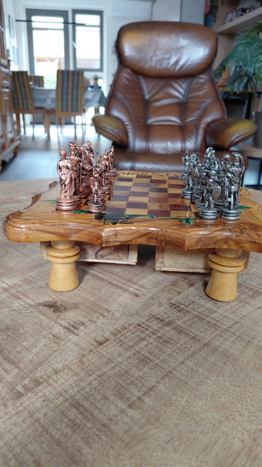 Schaakspel Hout Zeldzaam Schaakbord, Ophalen of Verzenden, Minder dan 500 stukjes, Gebruikt, Schaken