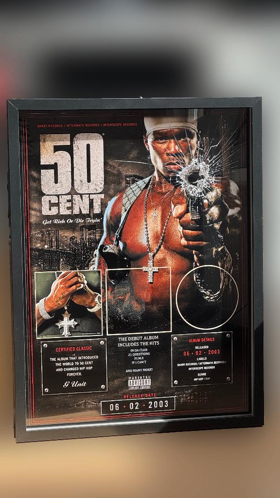 Zeldzame 50 Cent "Get Rich Or Die Tryin" award poster 45x60, Verzenden, Nieuw, Poster, Artwork of Schilderij