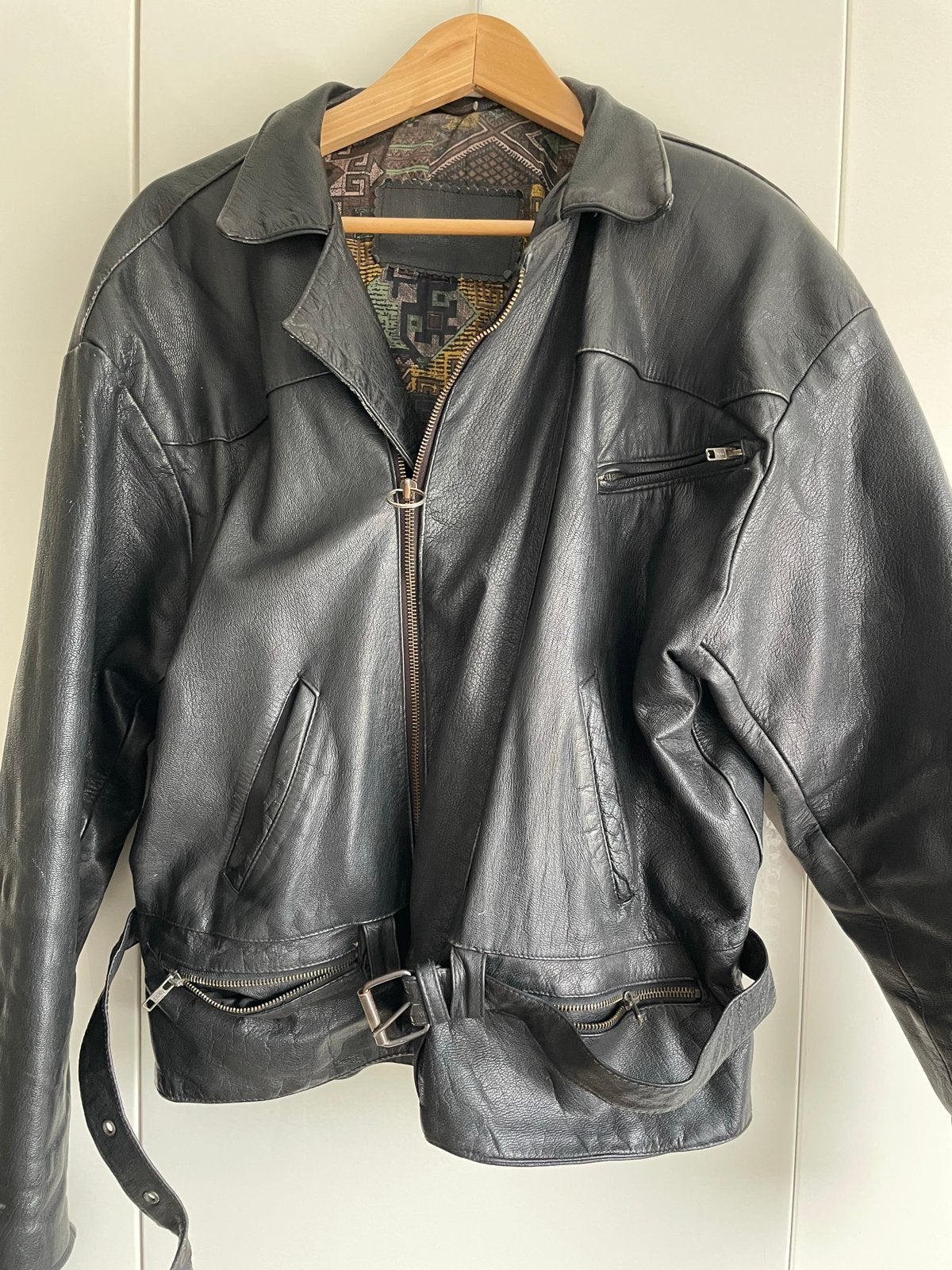 Stoer vintage leren jack - maat L, Kleding | Heren, Ophalen, Gedragen, Maat 52/54 (L), Zwart