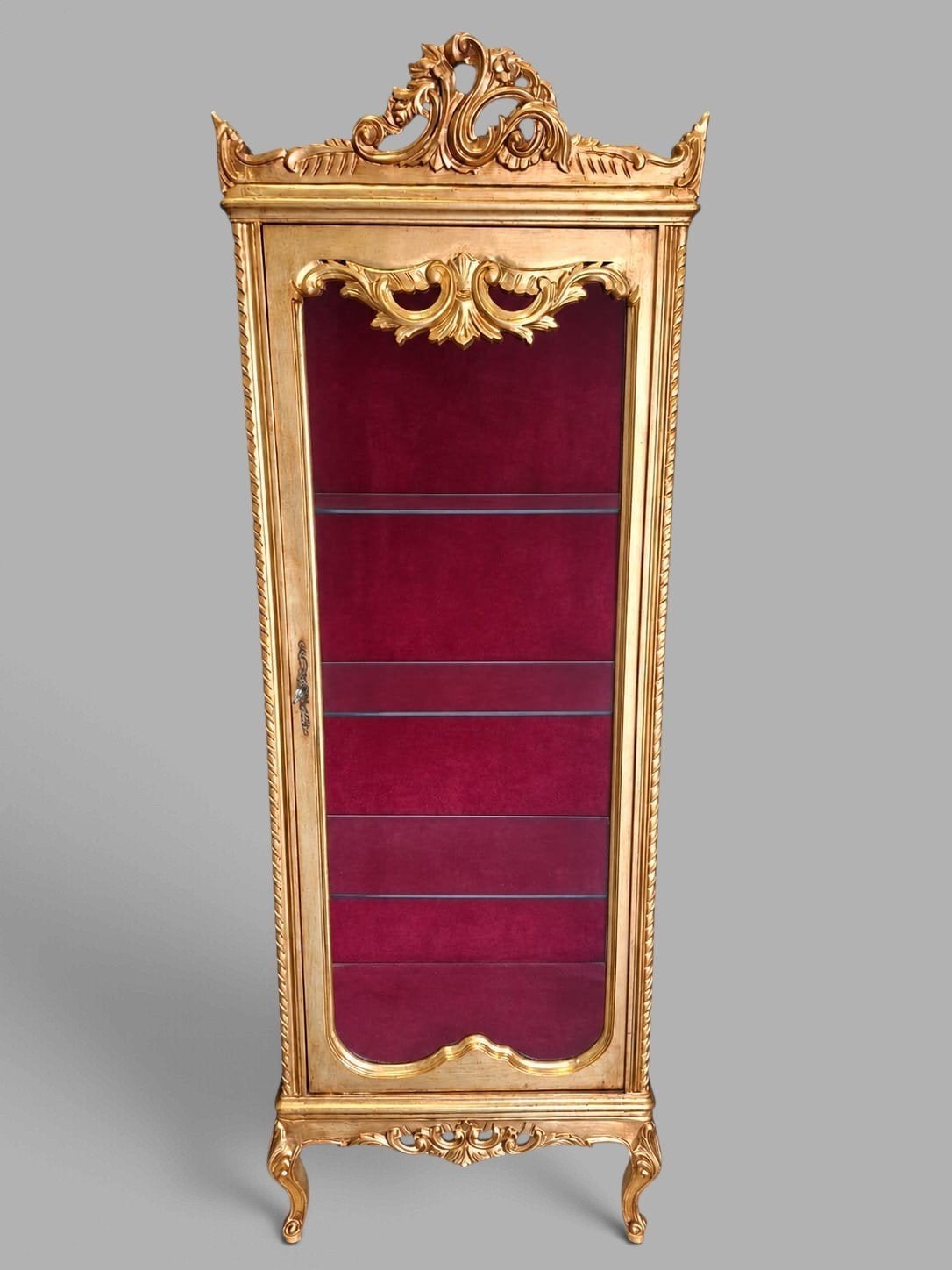 Goudkleurige barok / rococo stijl vitrinekast, servieskast,, Ophalen of Verzenden, Zo goed als nieuw, 25 tot 50 cm
