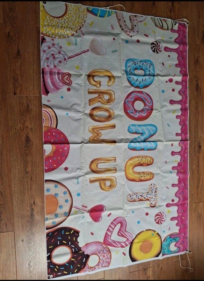 Donut Grow Up Feestdecoratie Achtergrond Verjaardag, Hobby en Vrije tijd, Ophalen of Verzenden, Zo goed als nieuw, Versiering