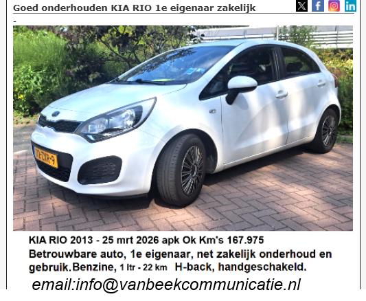 Kia Rio 1.2 I 5DRS 2013 Wit, Auto's, Kia, Bedrijf, Rio, Benzine, A, Hatchback, Handgeschakeld, Origineel Nederlands, Wit, Grijs